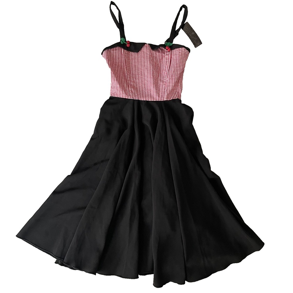 Rocksteady Gingham Cherry Swing Rockabilly Y2K‎ Vintage Pinup Dress Size XS USA